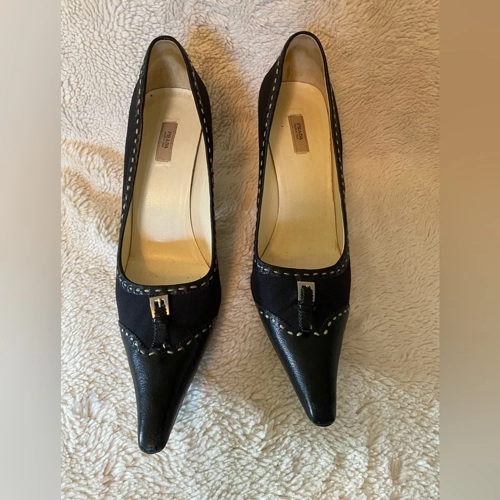 Vintage Prada Pointy Toe Black Heels with Buckle - Picture 1 of 11